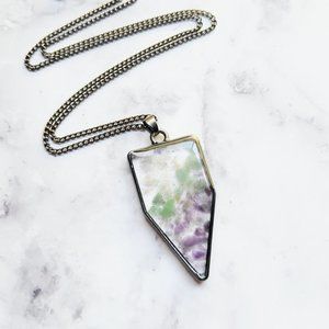 Amethyst Jade and Fluorite Necklace Healing Crystals Geometric Resin Pendant